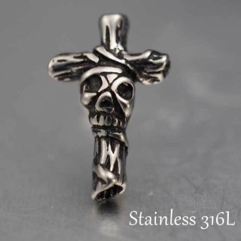 シルバーピアス メンズ スカル×クロス スタッド 金属アレルギー対応ステンレス1P 片耳用 片方 シングル 骸骨 ドクロ 髑髏 黒 ブラック アラベスク 男性用 アクセサリー おしゃれ かっこいい【全品1個ずつバラ売り】 プレゼント