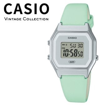 箱なし 希少デザイン カシオ 腕時計 レディース ミントグリーン シルバー CASIO 海外モデル デジタル チプカシ レトロ パステル レザーベルト 軽量 アラーム ストップウォッチ プレゼント ギフト 成人 卒業 入学