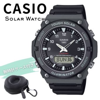 カシオ 腕時計 メンズ ソーラー アナデジ ブラック 100m防水 ワールドタイム LEDライト ストップウォッチ タイマー アラーム スポーツ アウトドア 海外モデル プレゼント ギフト CASIO 収納ケース付き 成人 卒業 入学