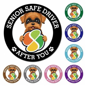 カーサイン 高齢者マーク SENIOR SAFE DRIVER ブリュッセルグリフォン マグネット 強力 直径13cm 肉球 日本製 車 ステッカー