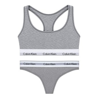 カルバンクライン Calvin Klein(CK) ブラ&ショーツ Tバック セット ロゴ 無地 ノンワイヤー アンダーウェア インナー 下着 QF8493+QF8518 レディース グレー