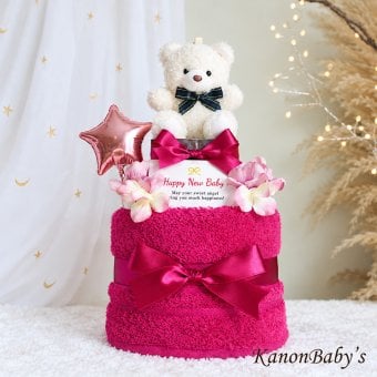おむつケーキ 出産祝い 今治タオル オーガニック 人気 2段 女の子 赤ちゃん 誕生日プレゼント ハーフバースデー ベビーシャワー 送料無料 con7502