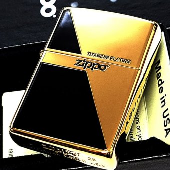 ZIPPO ライター 金チタン ジッポ ロゴ ブラック&ゴールド かっこいい 黒金 チタンコーティング 彫刻 おしゃれ 高級 メンズ ギフト プレゼント