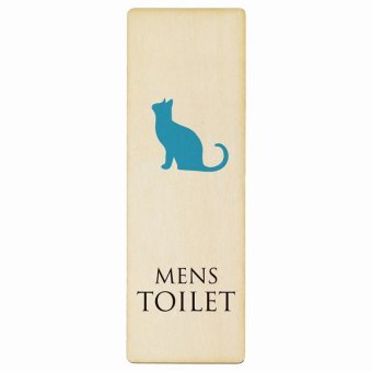 トイレ プレート 木製 MENS ねこ 猫 ネコ ホワイト カラー 長方形 縦書き 9x27cm ドア サインステッカー ピクトサイン トイレマーク表示 案内 注意 施設 御手洗 TOILET おしゃれ シンプル 安全対策
