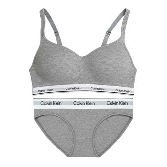 カルバンクライン Calvin Klein(CK) ブラ&ショーツ ビキニ セット ロゴ 無地 ノンワイヤー 下着 アンダーウェア QP3561O+F3787 レディース グレー