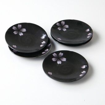 黒白桜 4.5寸皿 5客 磁器 美濃焼 やきものの里から、暮らしを贈ります。　ギフト 食器 セット テーブルウェア