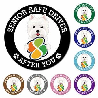 カーサイン 高齢者マーク SENIOR SAFE DRIVER ウエストハイランドホワイトテリア マグネット 強力 直径13cm 肉球 日本製 車 ステッカー