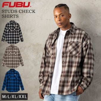 FUBU フブ チェックシャツ メンズ レディース fam-62100 スタッズ オンブレチェック ネルシャツ 長袖 シャツ スナップボタン 刺繍 オーバーサイズ ストリート ヒップホップ ダンス カジュアル M L XL XXL 2026FW Karlas