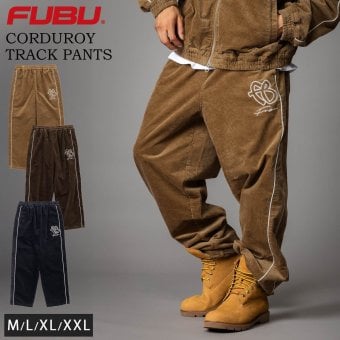  FUBU フブ トラックパンツ メンズ コーデュロイ ワイドパンツ ボトムス ブランド ロゴ ストリート ヒップホップ ダンス オーバーサイズ ビッグシルエット 秋冬 M L XL XXL 大きいサイズ 黒 fam-62502 レディース 2026FW karlas