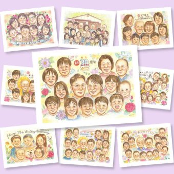 似顔絵 ギフト 結婚記念日 手描き 贈り物 プレゼント 名入れ 真珠婚 結婚30周年 結婚記念日 記念日 大人数 家族 ご夫婦 両親 夫婦 お父さん 名入れ 下書き確認 修正無料 喜ばれる かわいい サプライズ 親孝行 思い出 30周年 記念 感謝 カラフル イラスト 結婚祝い お祝い返し 贈答品 百寿祝い 同窓会 キレイ 感動 バレンタインデー オーダーメイド