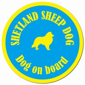 カラフル Dog on board シェットランドシープドッグ ブルー＆イエロー カーサイン 車 マグネットステッカー 犬 マグネット 強力 直径13cm 丸型 おしゃれ かわいい ドラレコステッカー 安全対策 危険運転 煽り運転 アニマル 動物 犬種別 屋外 防水 屋内