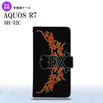 SH-52C AQUOS R7 手帳型スマホケース カバー ドクロ 黒 横 赤黄  nk-004s-r7-dr877