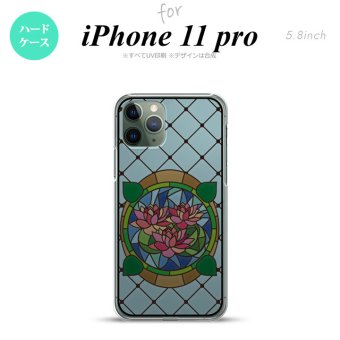 iPhone11pro 背面ケース カバー ステンドグラス風 蓮 ブルー ステンドグラス風 nk-i11p-sg42