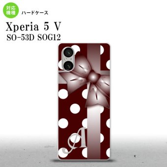 Xperia 5V Xperia 5V スマホケース 背面ケース ハードケース ドット リボン 赤茶 +アルファベット 2023年 10月発売 nk-xp55-301i