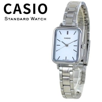 箱なし カシオ 腕時計 レディース CASIO ホワイト 白 シルバー スクエア 長方形 メタル 海外モデル 逆輸入 小さめ 薄型 シンプル 上品 仕事 通勤 就職祝い 誕生日 母の日 プレゼント ギフト 成人 卒業 入学