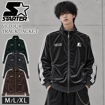 STARTER スターター ベロア トラックジャケット メンズ レディース sbm-6261 長袖 ハイネック ジップアップ ジャージ ロゴ 刺繍  オーバーサイズ ゆったり Y2K ストリート ヒップホップ ダンス M L XL 2026FW Karlas