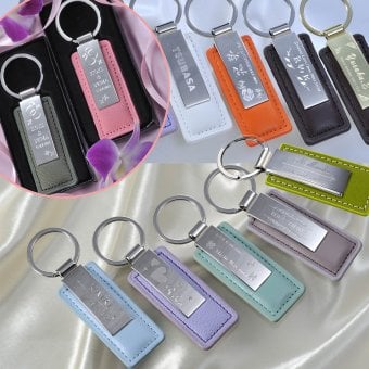 敬老の日 名入れ リニューアル　カラーレザーｘメタルプレートキーホルダー