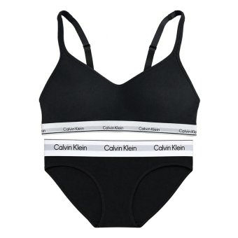 カルバンクライン Calvin Klein(CK) ブラ&ショーツ ビキニ セット ロゴ 無地 ノンワイヤー 下着 アンダーウェア QP3561O+F3787 レディース ブラック