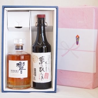 実りの秋の贈り物 感謝贈り物ボックス 洋酒焼酎2本セット（ウイスキー響700ml 長期熟成麦焼酎夢のひととき 30度 720ml）