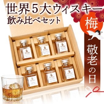 【敬老の日】ウイスキー 飲み比べ ミニボトル 王道 梅 ギフト 6本 セット 世界５大ウィスキー ハイボール 詰め合わせ のし 名入れ ギフト 誕生日 内祝 御礼 小瓶50ml
