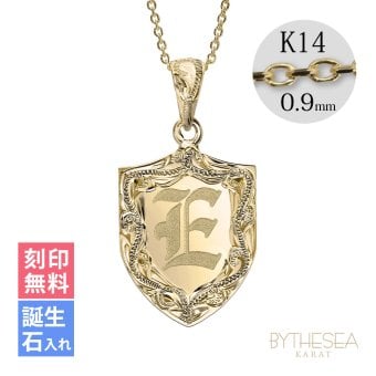 ゴールド ネックレス ハワイアンジュエリー ネックレス イニシャル イエローゴールド ネックレス 刻印 無料 誕生石入れ可 エンブレム型 イニシャル 14k k14カットあずきチェーン太0.9mm ギフトラッピング可能 プレゼント ハロウィン 【品番：CG-GP111-CH123】