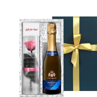 ワインとお花 ギフトセット イタリア スパークリングワイン 辛口 375ml ハーフボトル プリザーブドフラワー ピンク バラ おしゃれ プレゼント 贈りもの 誕生日 女性 フラワーギフト 送料無料