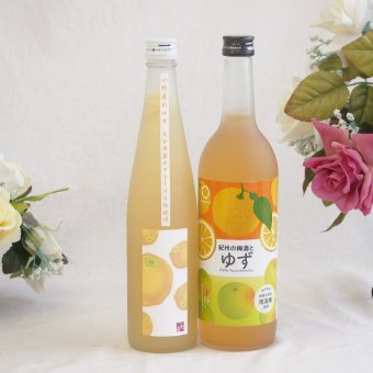黄金色の一滴柚子2本セット(大分県産ゆず100% 小野屋のゆず6% 紀州の梅酒とゆず12度) 500ml×1本 720ml×1本