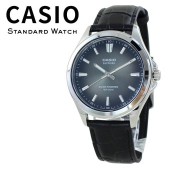 箱なし カシオ 腕時計 メンズ CASIO ソーラー ブラック シルバー サファイアガラス レザーベルト 革ベルト 電池交換不要 アナログ 海外モデル 逆輸入 ビジネス 通勤 プレゼント ギフト 成人 卒業 入学