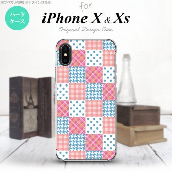 【iPhoneX】【スマホケース/スマホカバー】【アイフォンX】iPhoneX スマホケース カバー アイフォンX パッチワーク風 ピンク×水色 nk-ipx-1062【メール便送料無料】