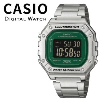 箱なし カシオ 腕時計 メンズ グリーン シルバー デジタル CASIO 海外モデル 50m防水 ストップウォッチ アラーム LEDライト メタル ステンレス レトロ おしゃれ プレゼント ギフト 成人 卒業 入学