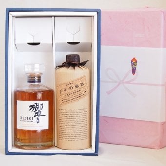 実りの秋の贈り物 感謝贈り物ボックス 洋酒焼酎2本セット（ウイスキー響700ml 長期貯蔵麦焼酎百年の孤独720ml）