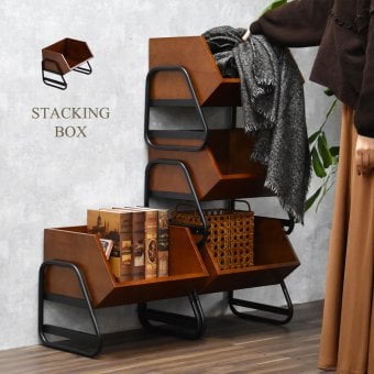 アンティーク スタッキングBOX ONLS0410 完成品 天然木 収納ボックス ヴィンテージ 幅43cm 奥行36cm 高さ37.5cm リビング収納 木製 収納 スタッキング 収納ラック パイン材 オープン収納 見せる収納 ア 新生活