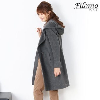 コート レディース フード ダブル ウール カシミヤ 混 レディースコート Filomo フィローモ ブランド 秋 冬 大人 アウター ベージュ グレー ブラック ギフト プレゼント 6F (08000177r)