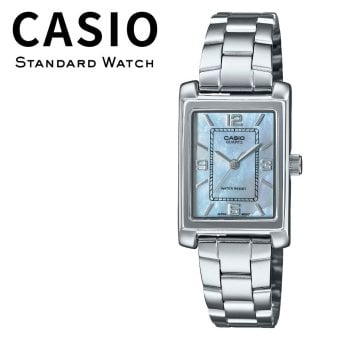 箱なし カシオ 腕時計 レディース CASIO ブルーシェル シェル文字盤 水色 アイスブルー シルバー スクエア 長方形 メタル 海外モデル 逆輸入 小さめ 上品 仕事 通勤 誕生日 就職祝い 母の日 プレゼント ギフト 成人 卒業 入学