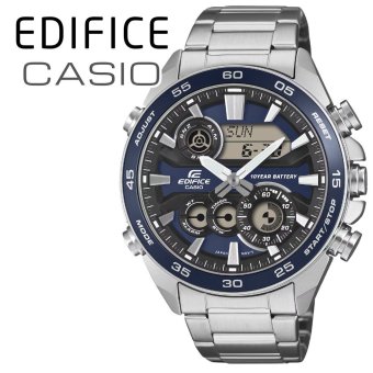 カシオ エディフィス 腕時計 メンズ ブルー シルバー アナデジ CASIO EDIFICE 海外モデル 10年電池 100m防水 ワールドタイム ストップウォッチ スーパーイルミネーター モータースポーツ プレゼント ギフト 成人 卒業 入学