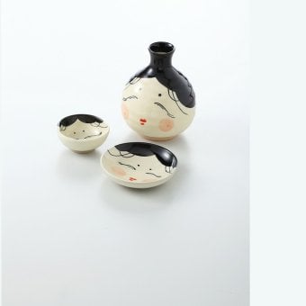おかめ酒器揃 陶器 美濃焼 やきものの里から、暮らしを贈ります。　ギフト 食器 セット テーブルウェア