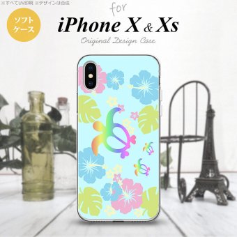 【iPhoneX】【スマホケース/スマホカバー】【アイフォンX】iPhoneX スマホケース カバー アイフォンX 亀とハイビスカス 水色 nk-ipx-tp684【メール便送料無料】