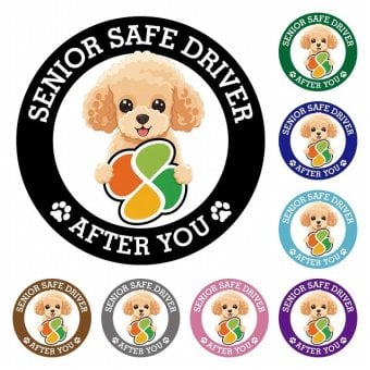 カーサイン 高齢者マーク SENIOR SAFE DRIVER トイプードル ステッカー シール 直径13cm 肉球 日本製 車