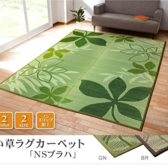 夏ラグ 夏用カーペット リーフ柄 い草ラグカーペット 『NSプラハ』 約191×191cm （裏:滑りにくい加工）マット 井草 ゴザ マット カーペット 涼しい 抗菌 おしゃれな 置く 敷く かわいい 防虫