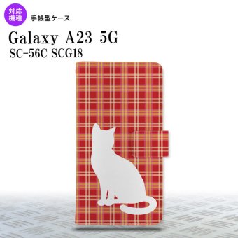 Galaxy A23 GalaxyA23 手帳型スマホケース カバー 猫 チェック 赤 2022年 10月発売 nk-004s-a23-dr952