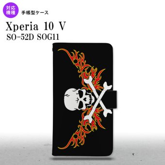 Xperia10V Xperia10V 手帳型スマホケース カバー ドクロ 白 横 赤黄 2023年 7月発売 nk-004s-xp105-dr881