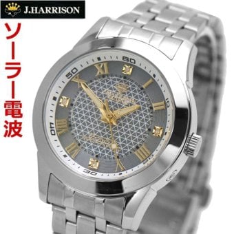 ジョンハリソン J.HARRISON 電波ソーラー 腕時計 天然ダイヤモンド4石付 8面カットクリスタルガラス レディース/女性用 シルバー文字盤 JH-082A-LGW ホワイトデー クリスマス 結婚記念日 還暦祝い 入学 卒業 入社祝い 退職 プレゼント ギフト 贈り物 恋人 夫婦 父の日 母の日