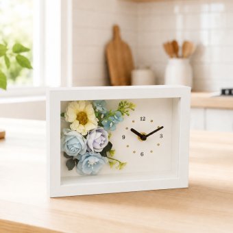 ◆花時計 【BOX FLOWER  花ごよみ 】(ブルー）置時計 ハンドメイド
