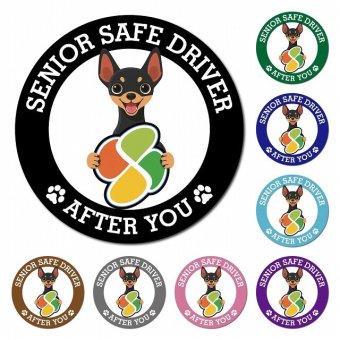 カーサイン 高齢者マーク SENIOR SAFE DRIVER ミニチュアピンシャー マグネット 強力 直径13cm 肉球 日本製 車 ステッカー