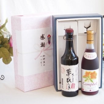 感謝の贈り物ボックス プレミアムな長期熟成麦焼酎と国産ワインセット(北海道の詩 プレミアムキャンベル赤ワイン 甘口(北海道)720ml夢のひととき長期貯蔵5年熟成麦焼酎(大分県)720ml