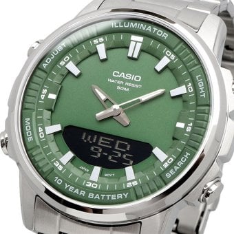 CASIO 腕時計 カシオ チープカシオ チプカシ ワールドタイム アナデジ クオーツ メンズ 腕時計 AMW-880D-3AV ダークグリーン メタルバンド 海外モデル [並行輸入品]