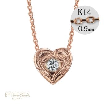 ハワイアンジュエリー ダイヤモンド ピンクゴールド ネックレス ハート 14K K14ピンクゴールド 一粒ダイヤモンド 鑑定書付 14k カットあずきチェーン太0.9mm ギフトラッピング可能 彼女 妻 女性 レディース プレゼント ハロウィン 【品番：CG-GP103R-CH123】