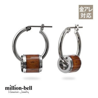 ハワイアンジュエリー ピアス 金属アレルギー対応 純チタンポスト シルバー925 コアウッド チューブ チャーム Lサイズ フープピアス クロッシングピアス 20G(ゲージ) 幅20mm レディース 誕生日 プレゼント ハロウィン 【品番：HE-SWP1002】