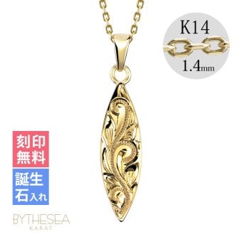 ゴールド ネックレス ハワイアンジュエリー ネックレス イエローゴールド ネックレス 刻印 無料 誕生石入れ可 サーフボード 14K K14イエローゴールド 14k k14カットあずきチェーン太1.4mm ギフトラッピング可能 プレゼント ハロウィン 【品番：CG-GP121-CH1020】