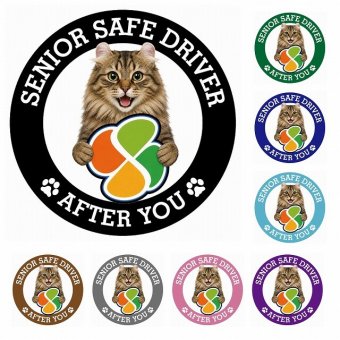 カーサイン 高齢者マーク SENIOR SAFE DRIVER アメリカンカール ステッカー シール 直径13cm 肉球 日本製 車